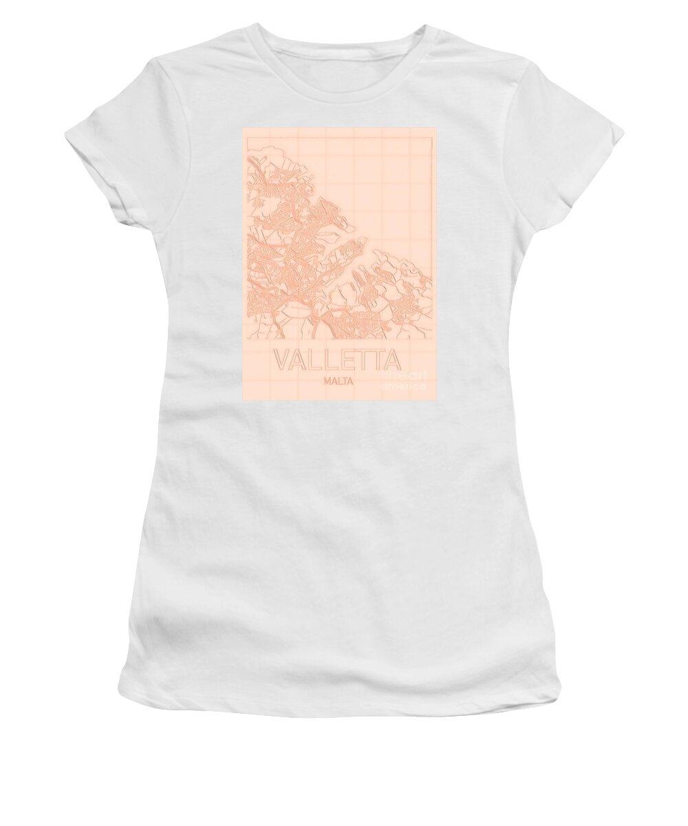 Valletta Women's T-Shirt featuring the digital art Valletta Blueprint City Map by HELGE Art Gallery