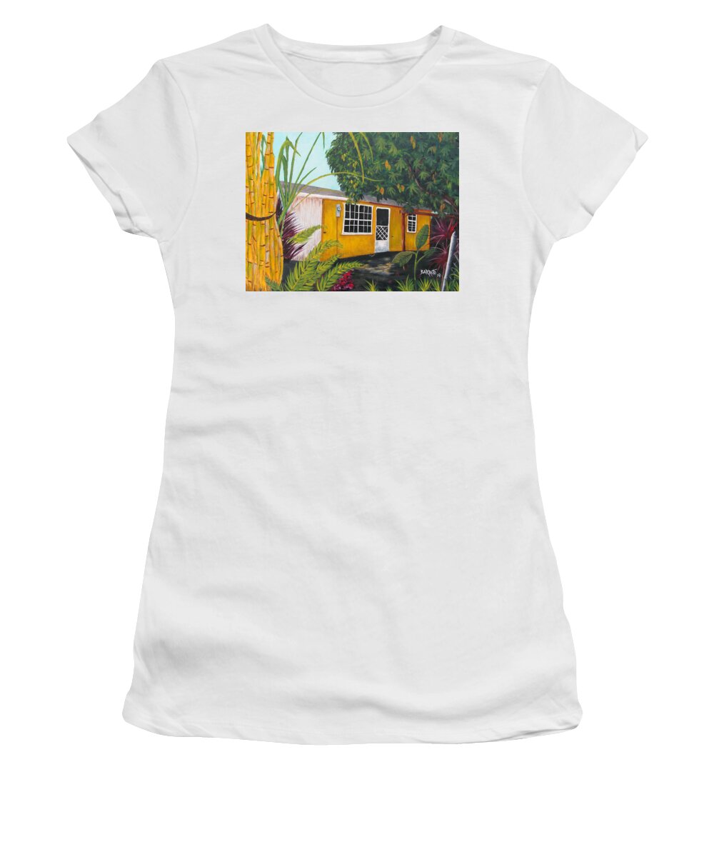 Old Wooden Home Women's T-Shirt featuring the painting Vivir La Vida by Gloria E Barreto-Rodriguez