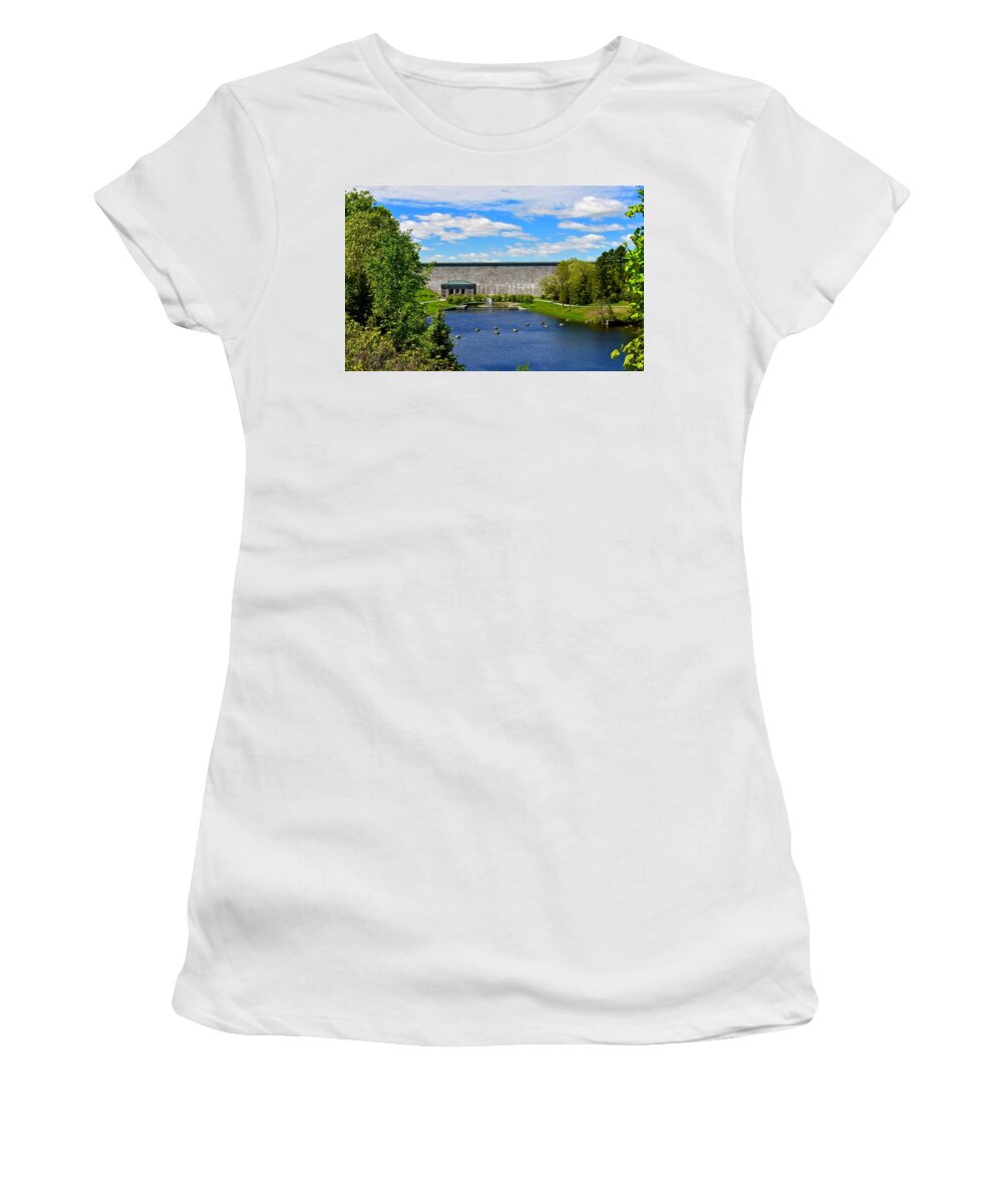 Dam Women's T-Shirt featuring the photograph Wachusett Dam by Monika Salvan