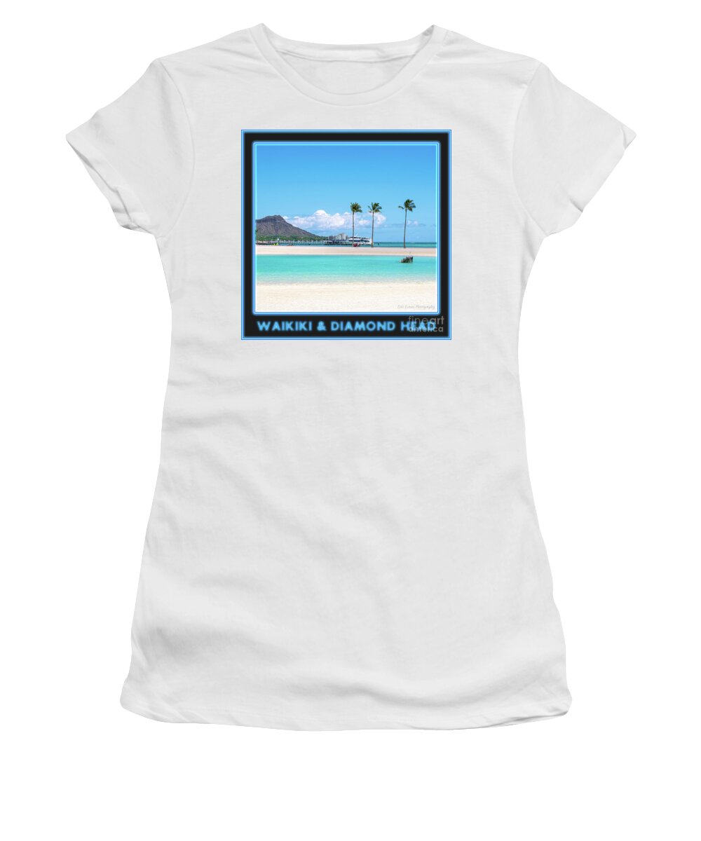 Waikiki Women's T-Shirt featuring the photograph Waikiki and Diamond Head Gallery Button by Aloha Art