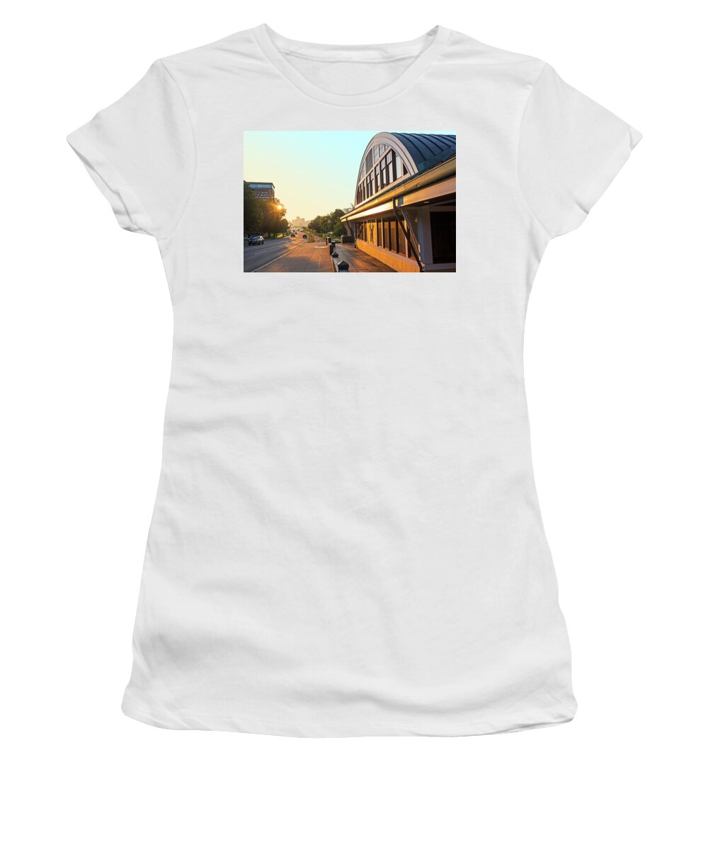 Cambridge Women's T-Shirt featuring the photograph Walking by the Dewolfe Boathouse on the Charles River at Sunrise by Toby McGuire