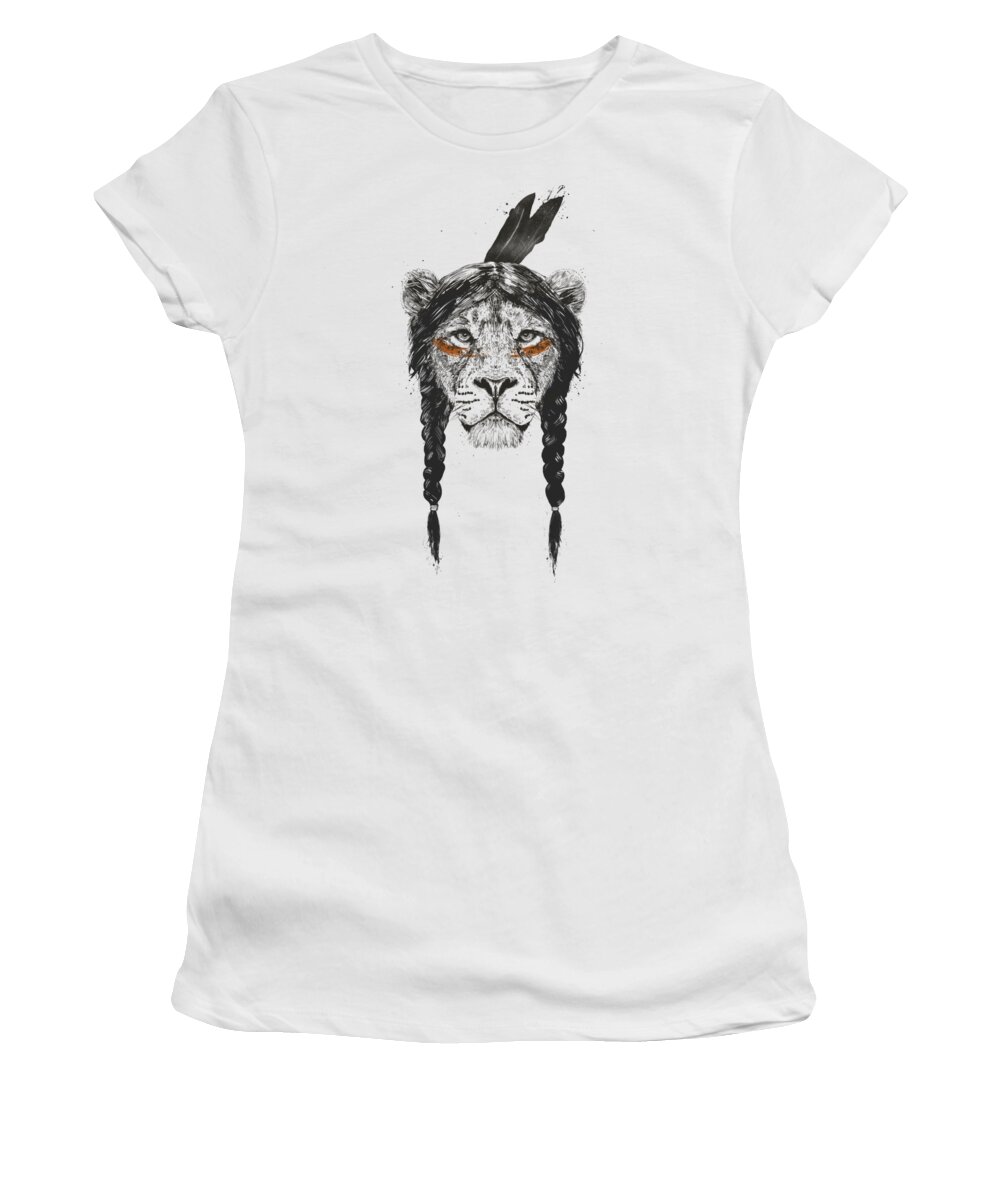 Lion Women's T-Shirt featuring the drawing Warrior lion by Balazs Solti