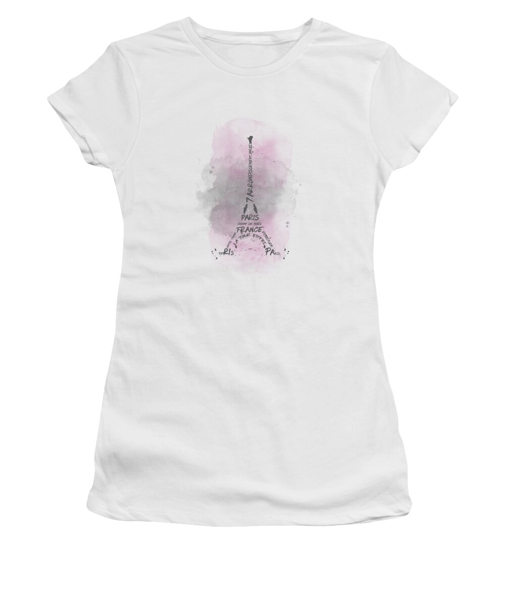 Paris Women's T-Shirt featuring the digital art Watercolor Art Eiffel Tower - pink by Melanie Viola
