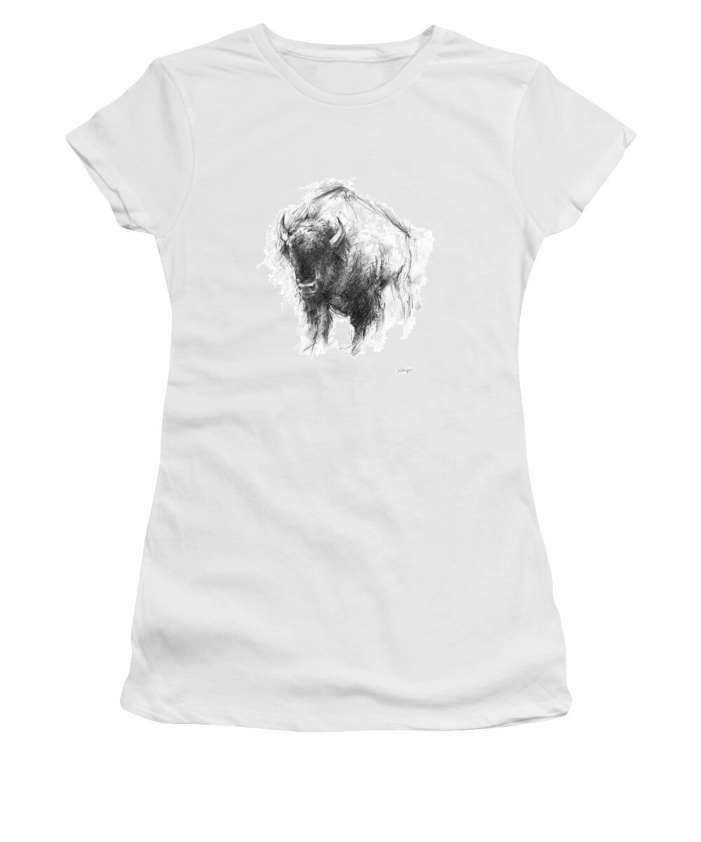 Western+moose Women's T-Shirt featuring the painting Western Animal Sketch I by Ethan Harper