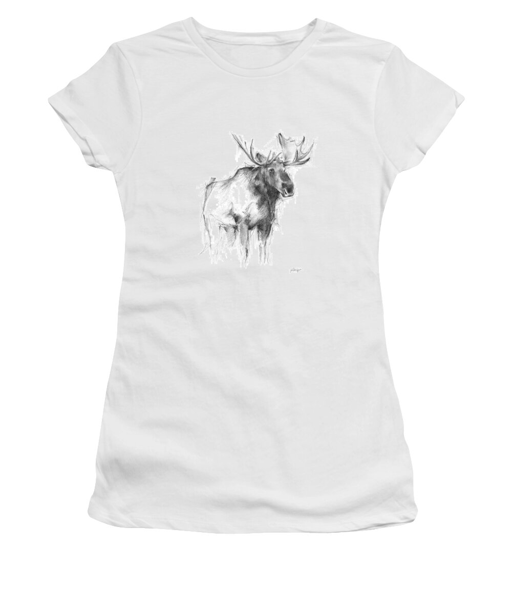 Western+moose Women's T-Shirt featuring the painting Western Animal Sketch Iv by Ethan Harper