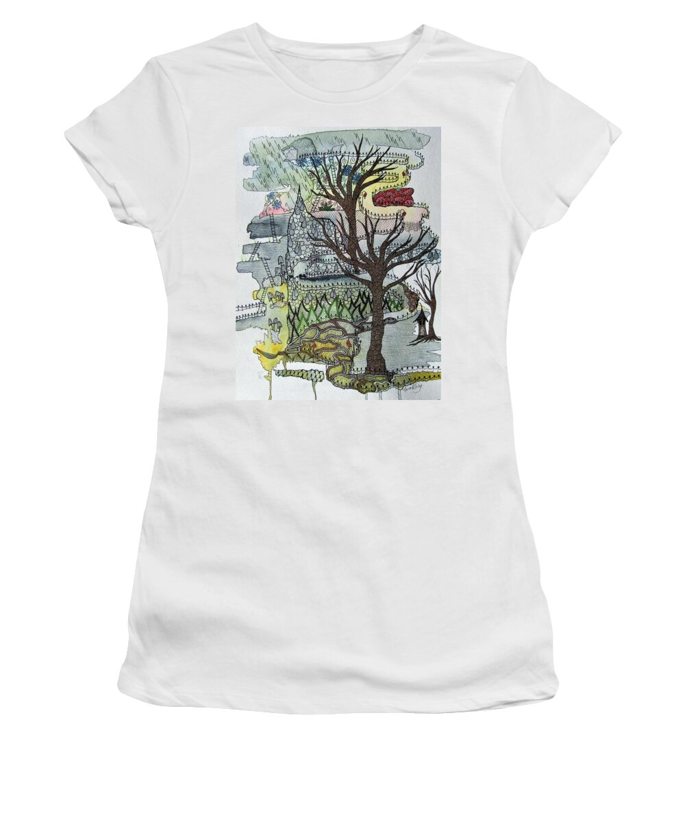 Grief Women's T-Shirt featuring the painting When Color Creeps In by Anita Hillsley