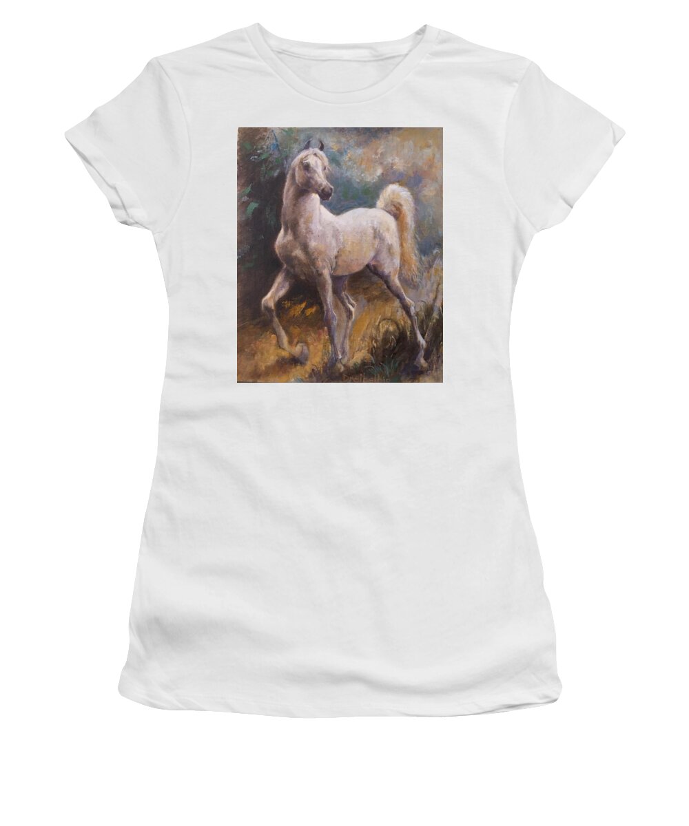 Horse Women's T-Shirt featuring the painting White Arabian by Ellen Dreibelbis
