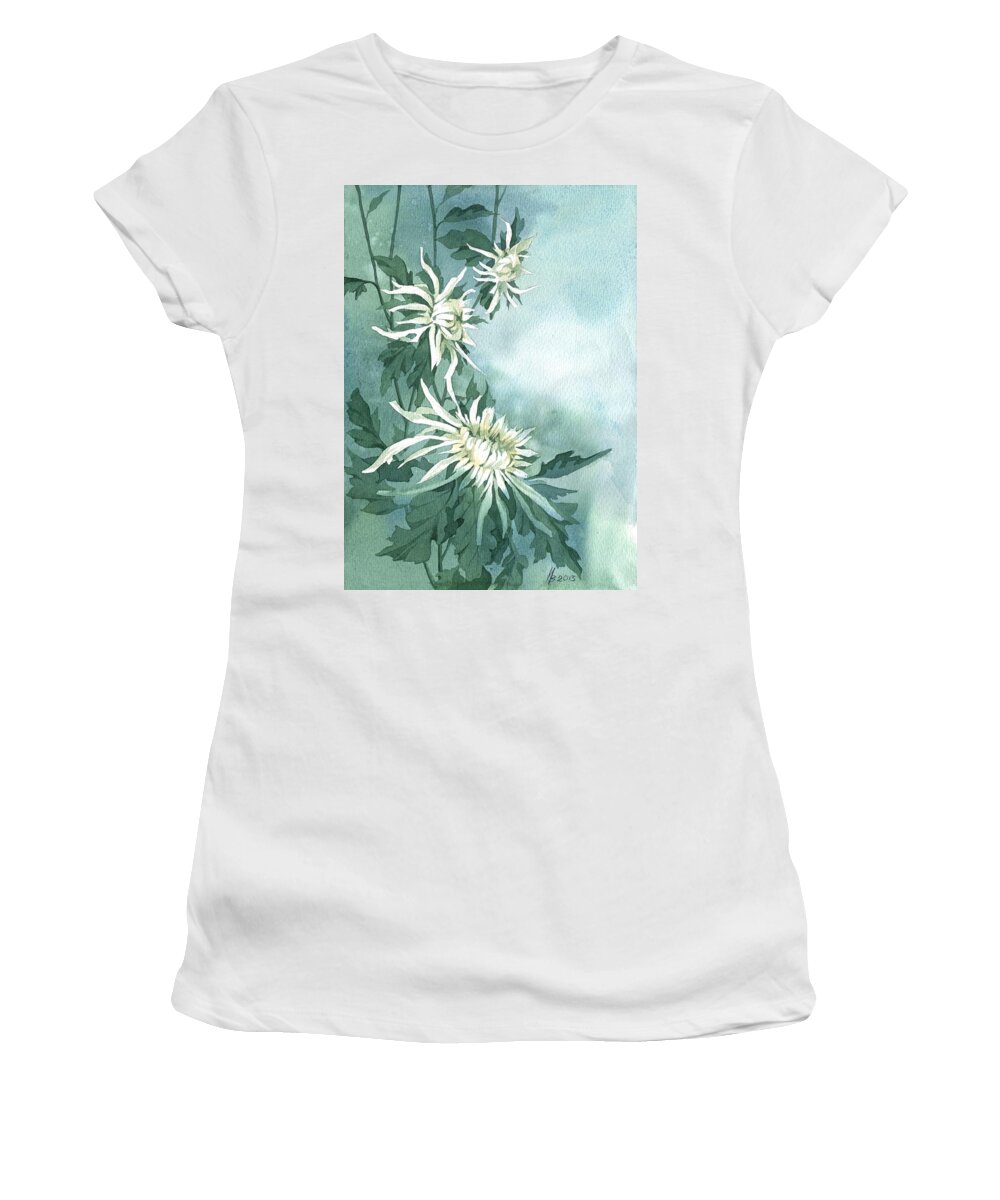 Russian Artists New Wave Women's T-Shirt featuring the painting White Chrysanthemums Flowers by Ina Petrashkevich
