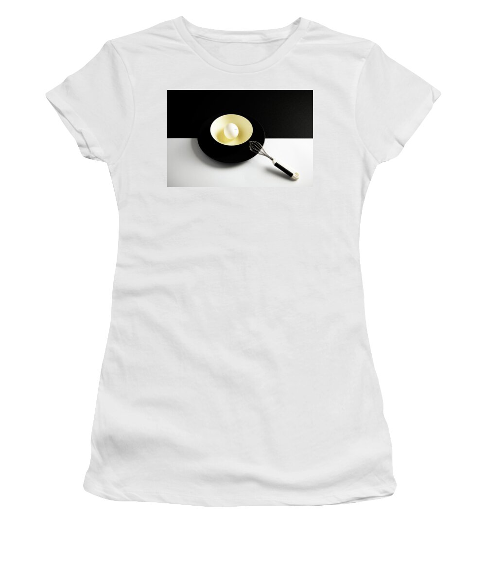 Egg Women's T-Shirt featuring the photograph White egg on a yellow bowl. by Michalakis Ppalis