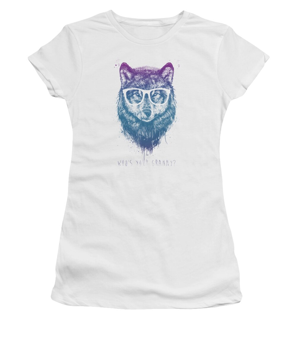 Wolf Women's T-Shirt featuring the mixed media Who's your granny? by Balazs Solti