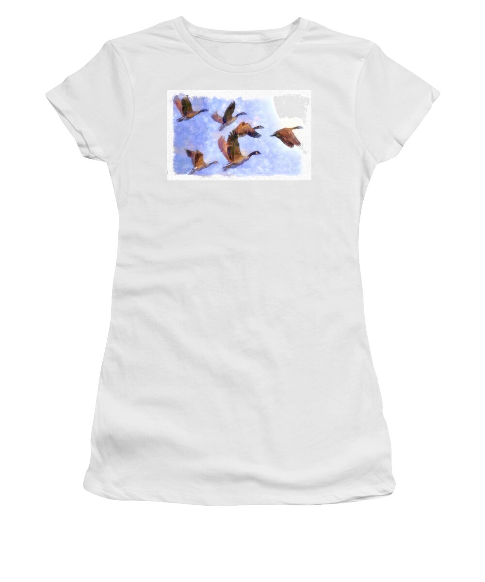 Geese Women's T-Shirt featuring the digital art Wild Geese II by Robert Bissett