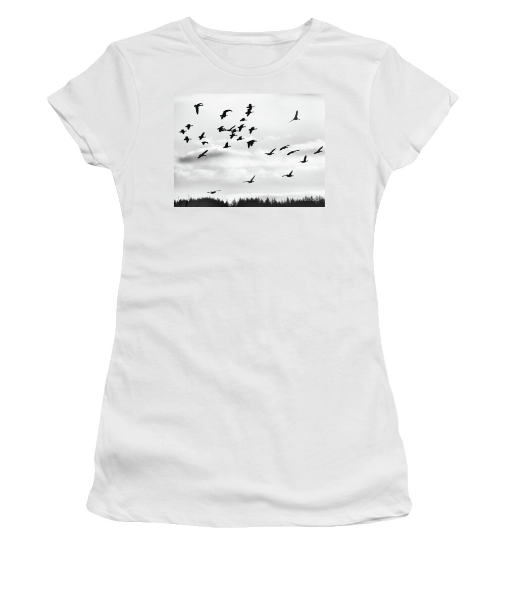 Canadian Geese Women's T-Shirt featuring the photograph WIld Geese Silhouette by Scott Cameron