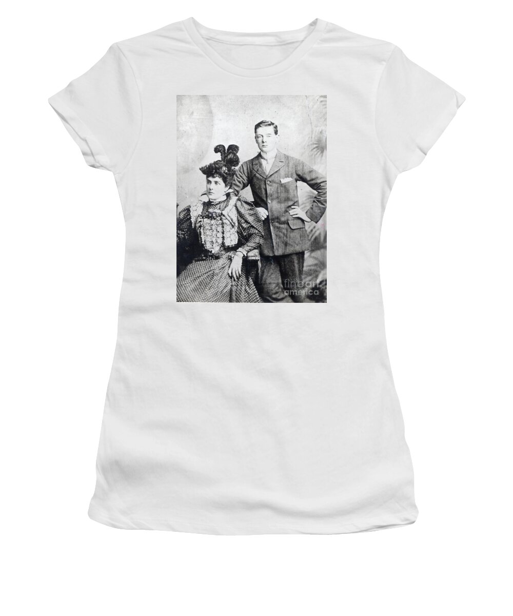 Churchill Winston (1874-1965) Women's T-Shirt featuring the photograph Winston Churchill With His Mother, Lady Randolph Churchill by English Photographer