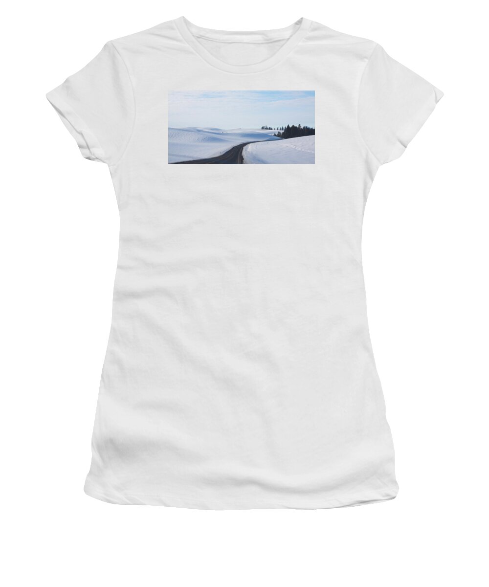 Winter Women's T-Shirt featuring the photograph Winter Country Road 2 by Tatiana Travelways