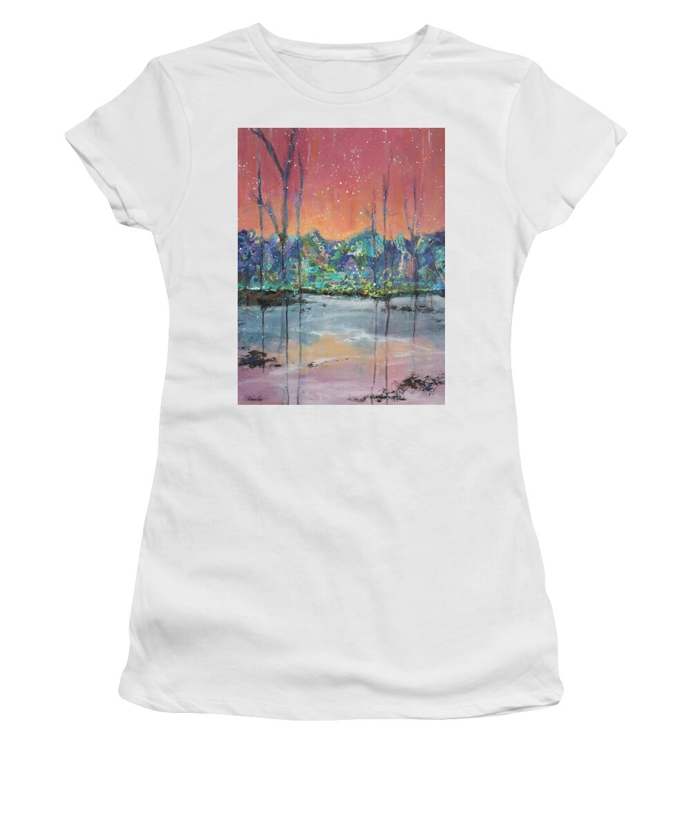 Mountains Women's T-Shirt featuring the mixed media Winter Dream by Donna Ceraulo