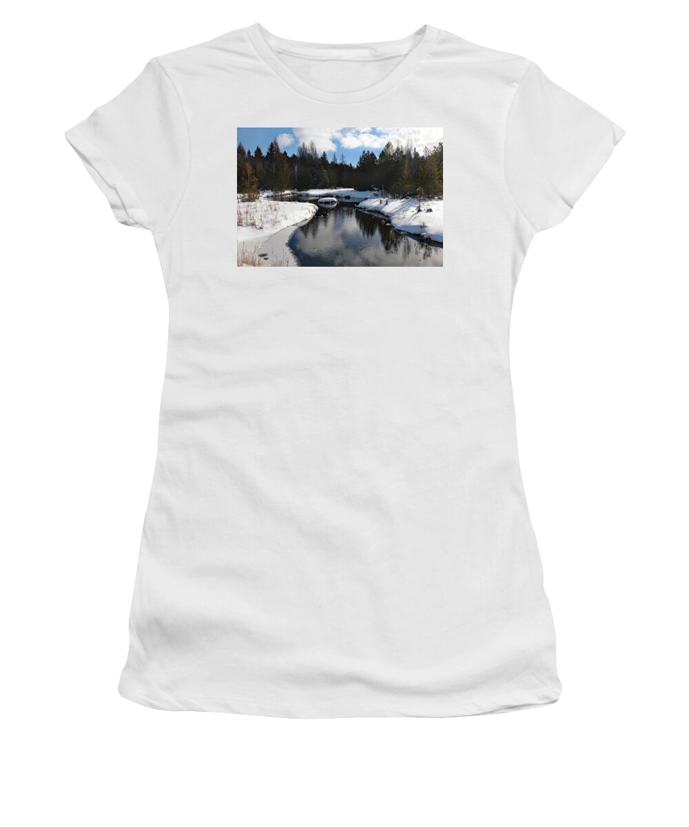 Three Springs Nature Preserve Women's T-Shirt featuring the photograph Winter Reflection at Three Springs by David T Wilkinson