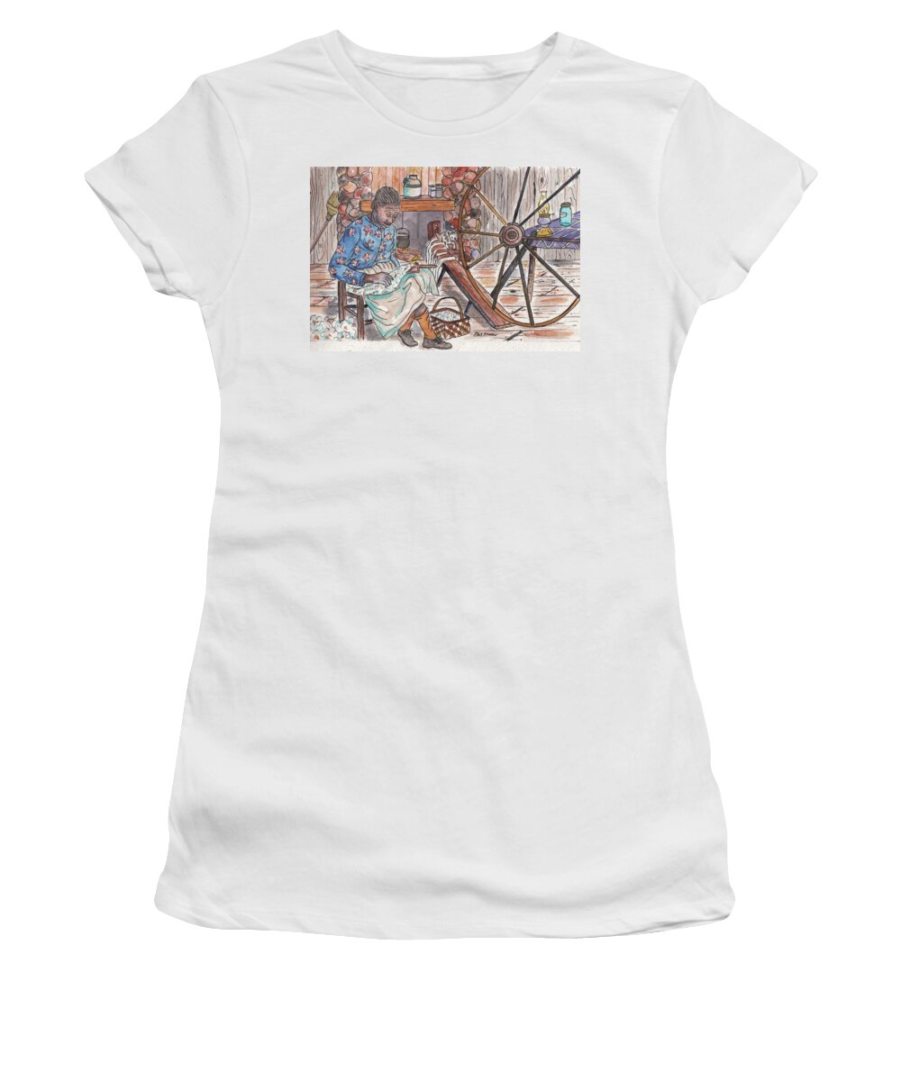 Working Cotton The Old Fashioned Way Women's T-Shirt featuring the painting Working Cotton The Old Fashioned Way by Philip And Robbie Bracco
