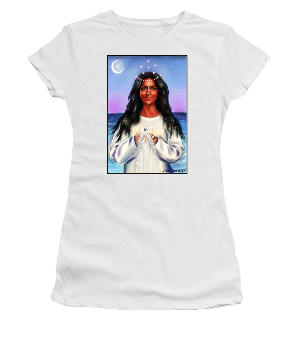 Yemaya Goddess Women's T-Shirt featuring the digital art Yemaya Ocean Moon by Carmen Cordova