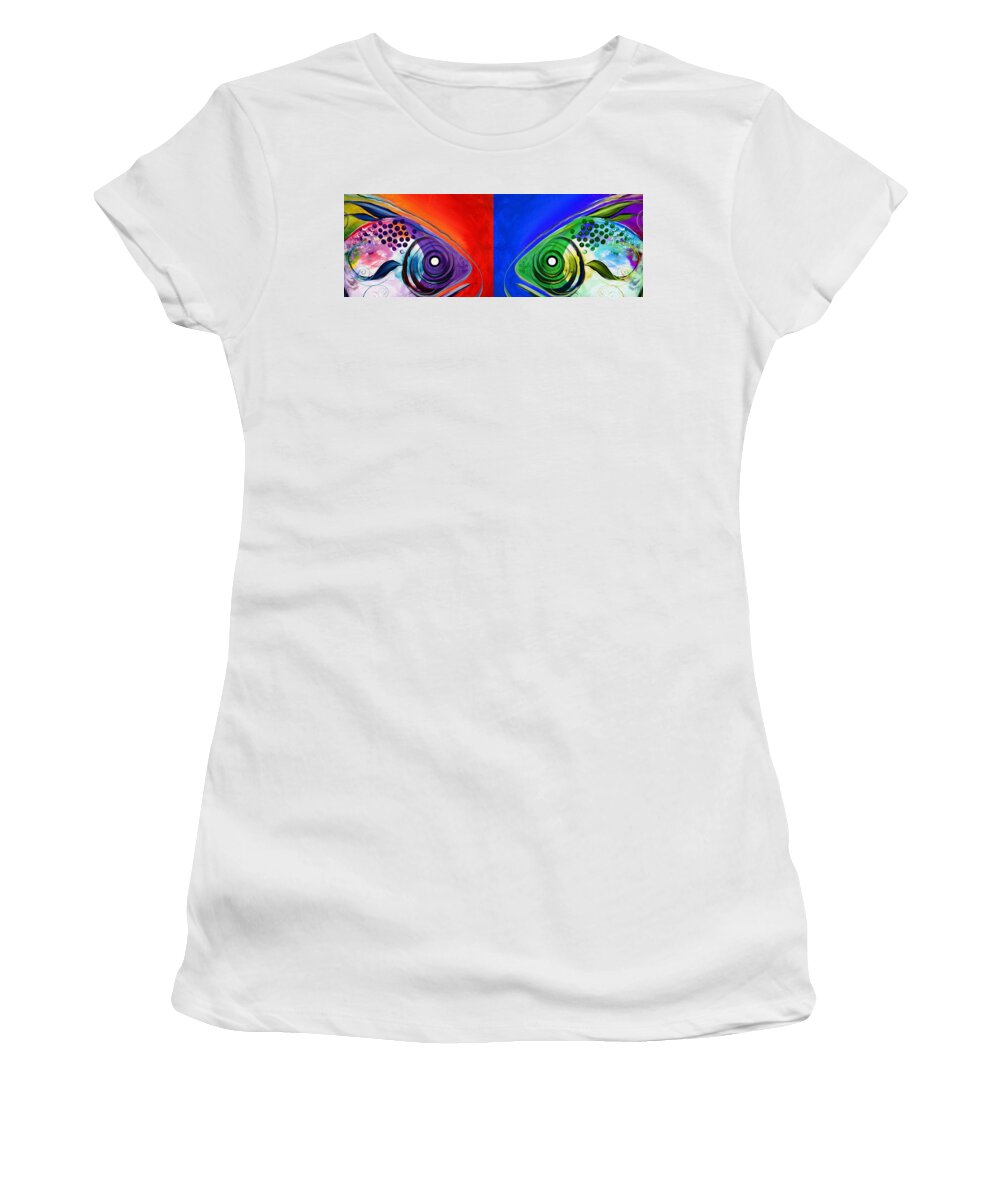 Fish Women's T-Shirt featuring the painting You Get Your Fish Face Outta My Face by J Vincent Scarpace