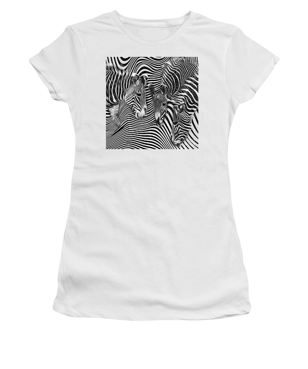 Zebra Women's T-Shirt featuring the digital art Zebra Stripes Abstract by Brian Tarr