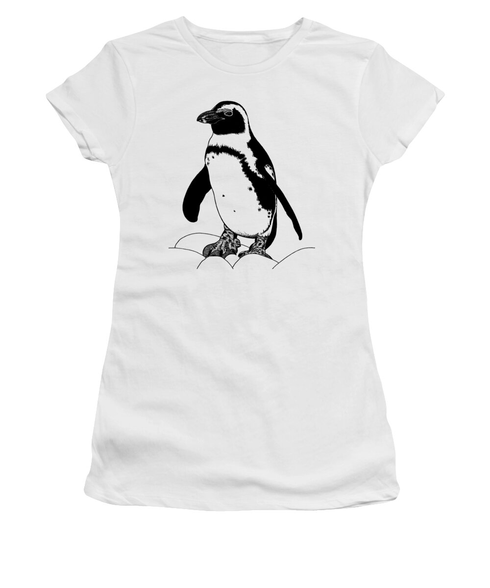 Penguin Women's T-Shirt featuring the drawing African penguin ink illustration #1 by Loren Dowding