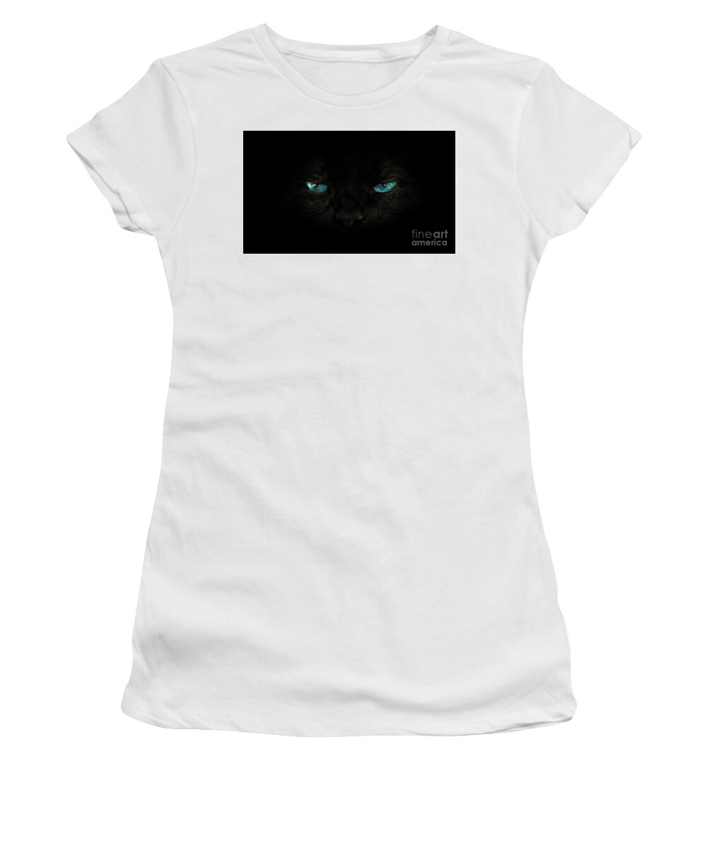 Cat Women's T-Shirt featuring the photograph Cat blue eyes #1 by Benny Marty