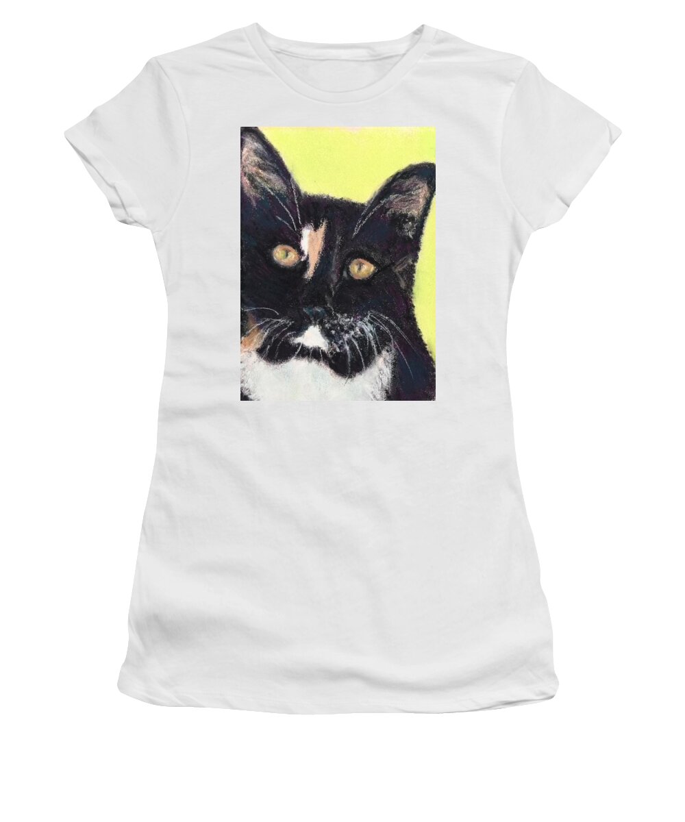 Cat Women's T-Shirt featuring the pastel Complacent #1 by Sandy Hemmer