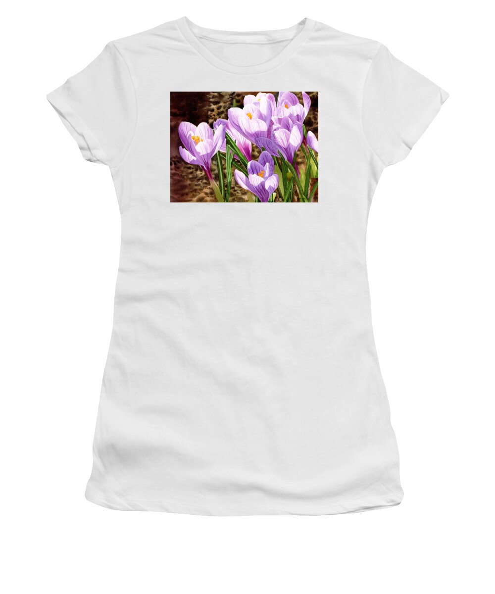 Crocus Women's T-Shirt featuring the painting Early Spring #1 by Espero Art