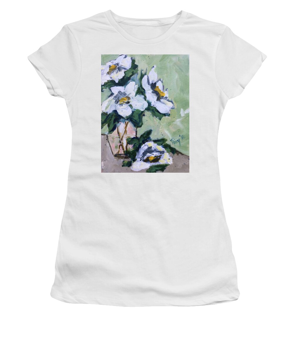 Gardenias Women's T-Shirt featuring the painting Gardenias #1 by Roxy Rich