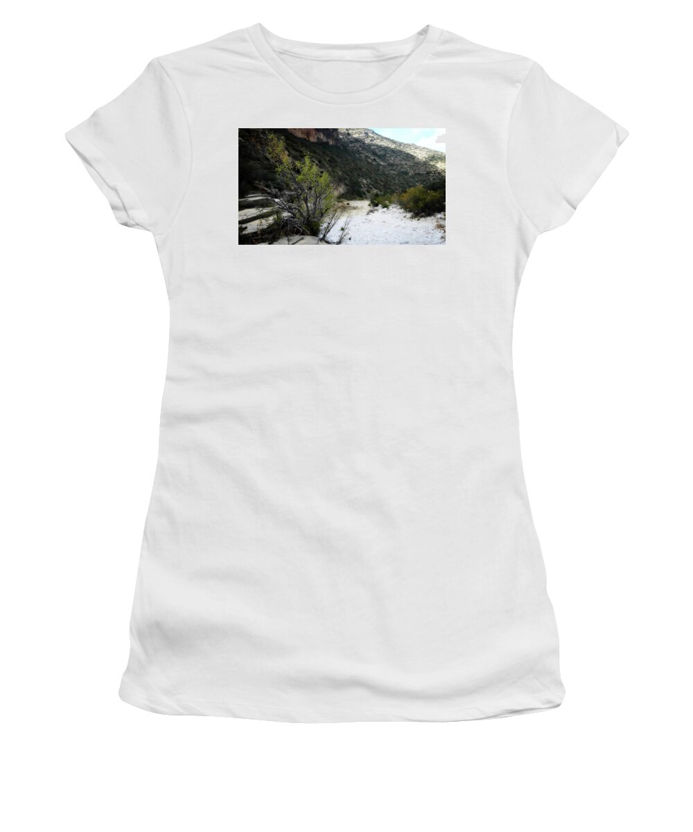 River Bed Women's T-Shirt featuring the photograph McKittrick Canyon Trail #1 by George Taylor