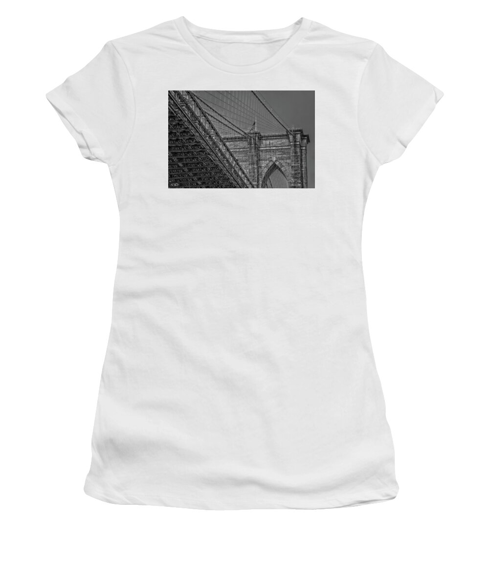 Brooklyn Bridge Women's T-Shirt featuring the photograph Over and Under Brooklyn Bridge #1 by Susan Candelario