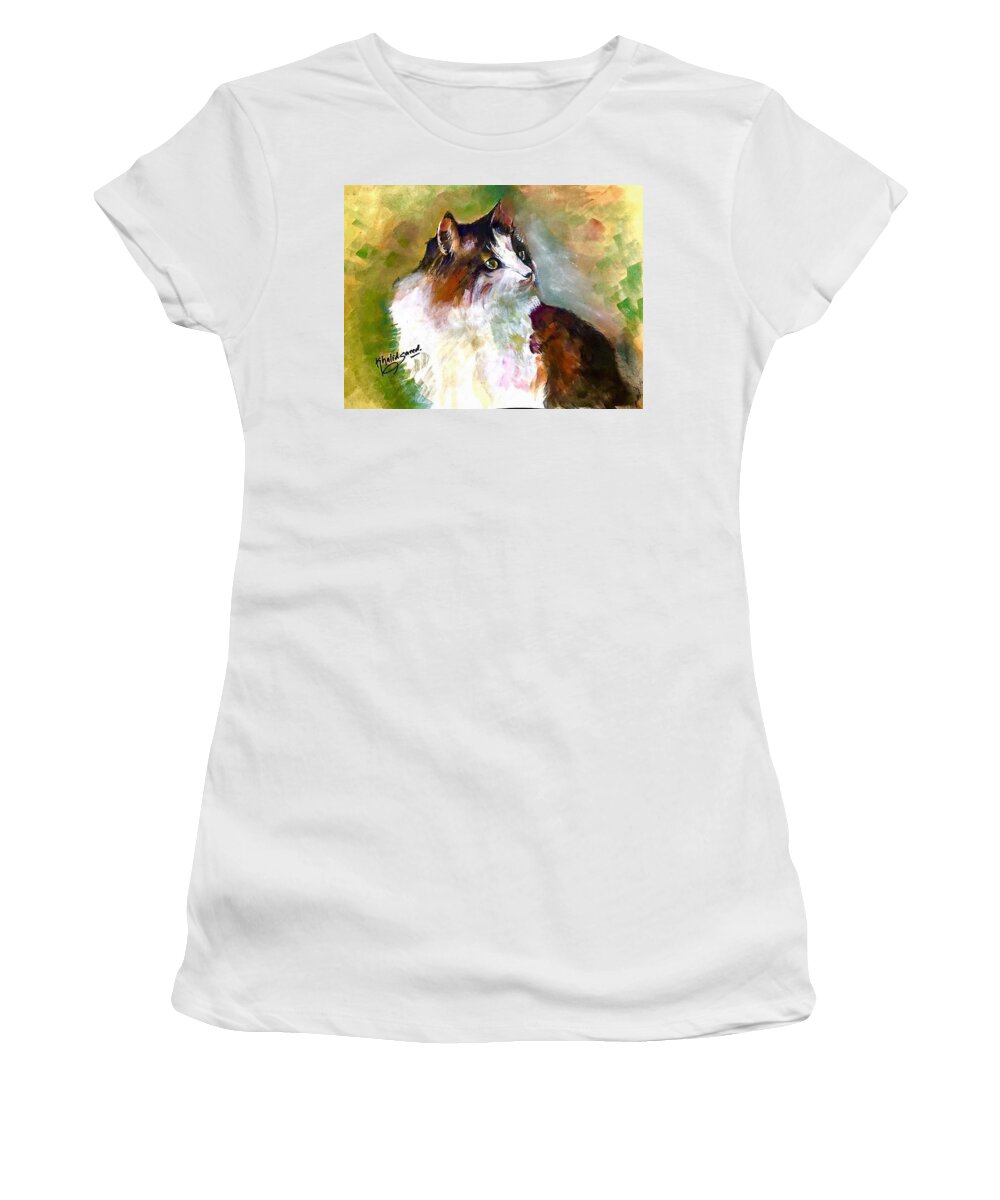 Cat Women's T-Shirt featuring the painting Siberian forest cat by Khalid Saeed
