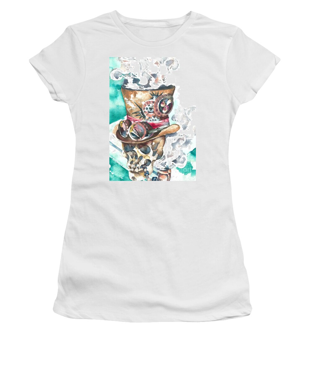 Skull Women's T-Shirt featuring the painting Smoking Skull by Norah Daily