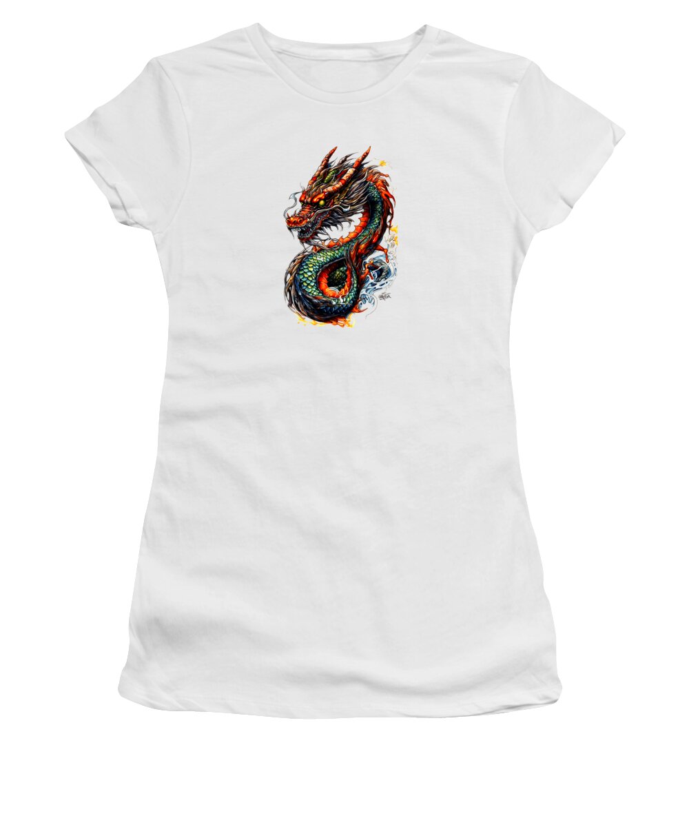 Dragon Women's T-Shirt featuring the mixed media Tattoo Style Dragon #1 by World Art Collective