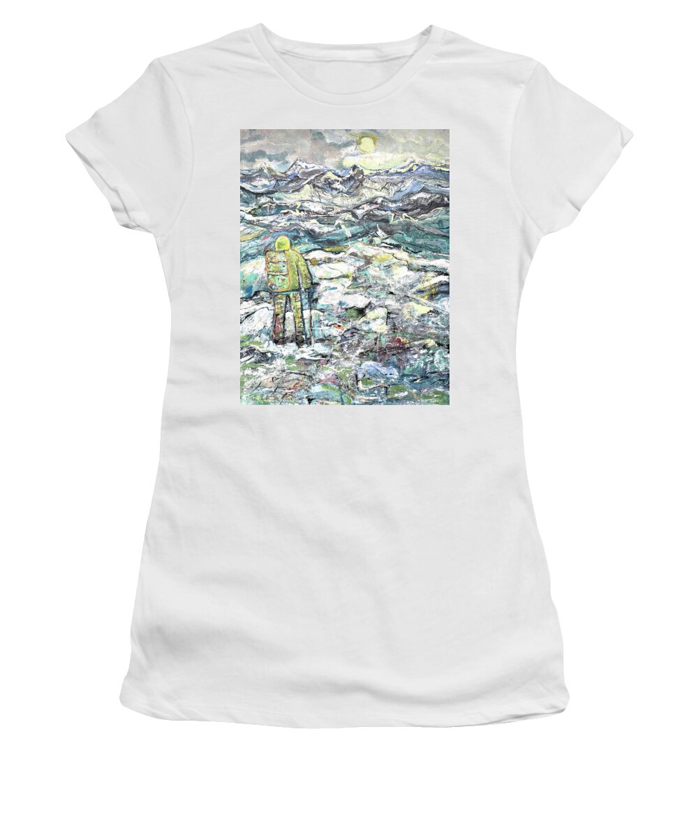 Mountains Women's T-Shirt featuring the painting Tranquility #2 by Evelina Popilian