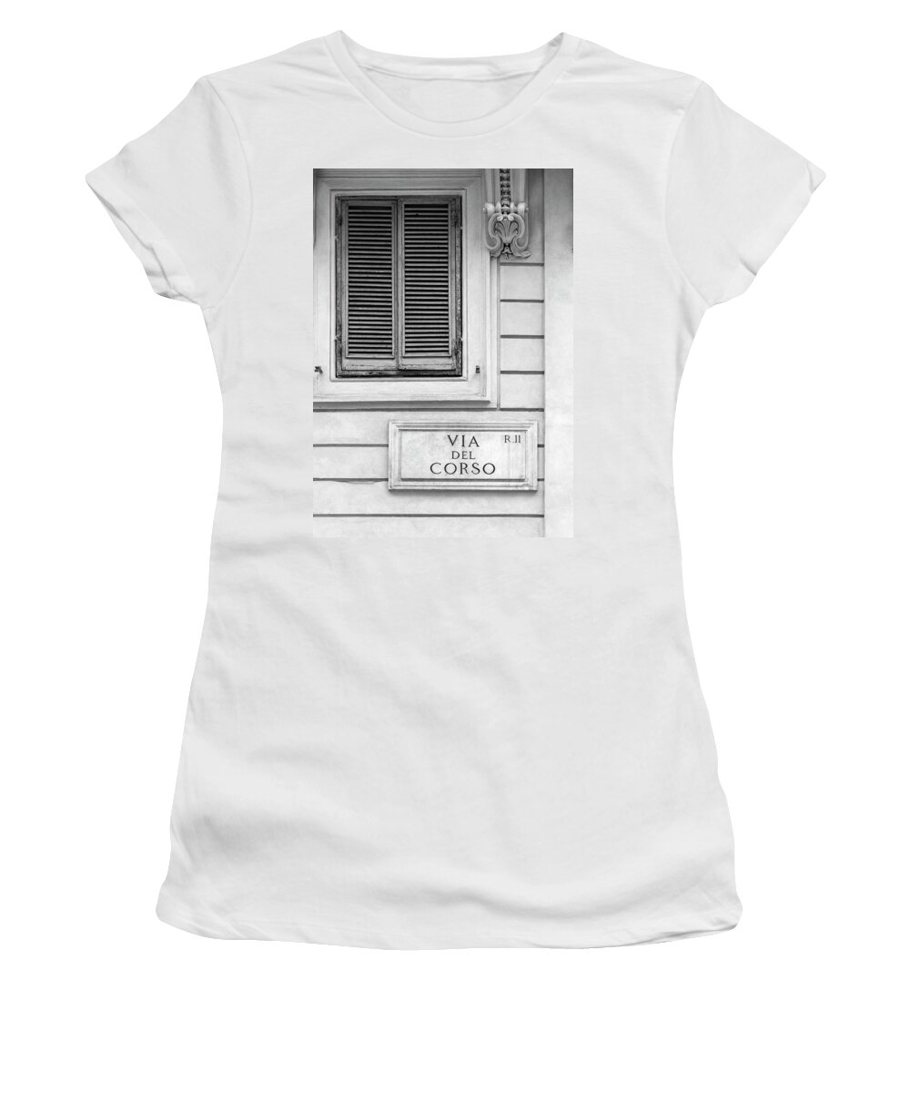 Alan Copson Women's T-Shirt featuring the photograph Via del Corso - Rome #1 by Alan Copson