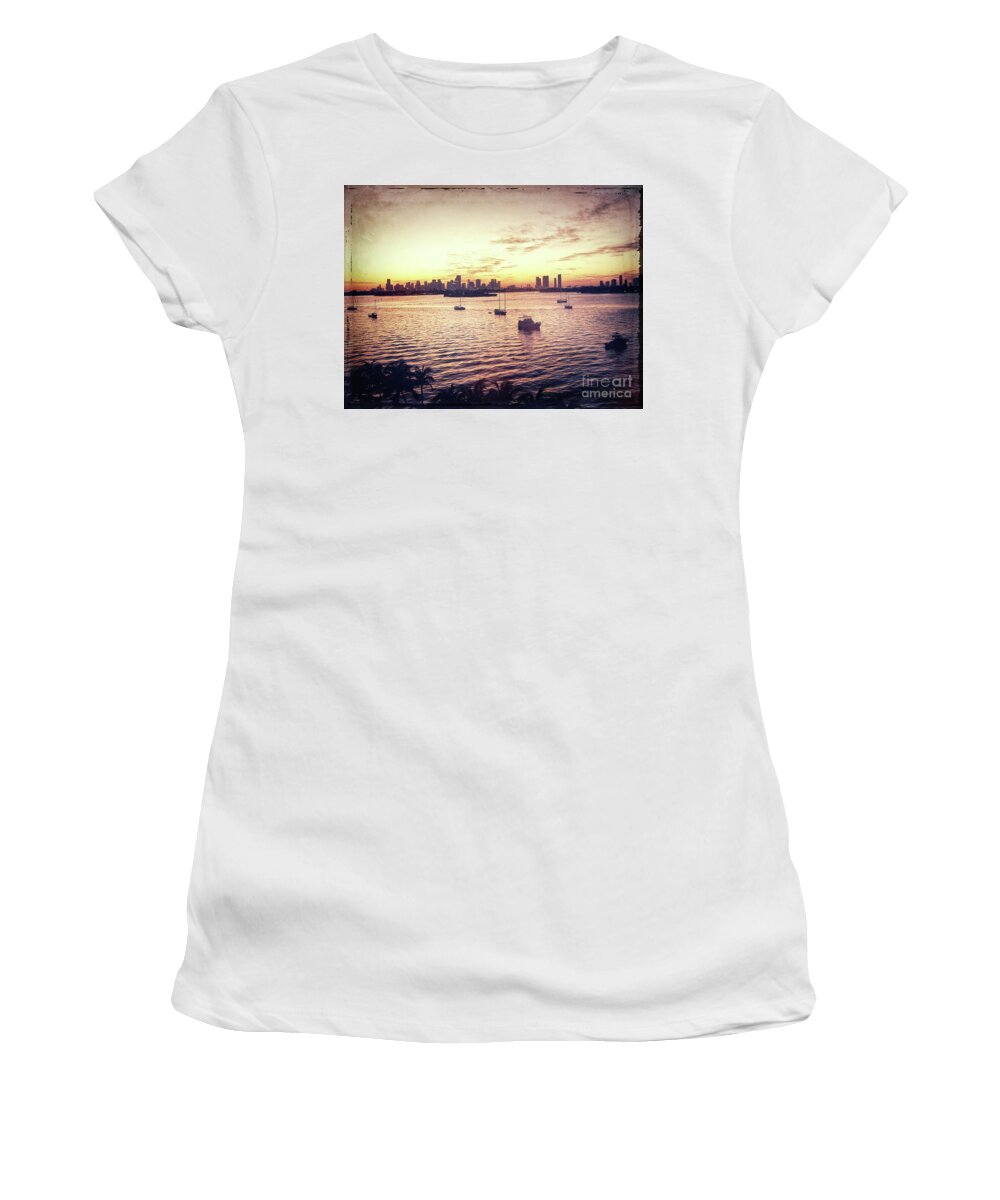 Florida Women's T-Shirt featuring the digital art Vintage Miami Skyline #1 by Phil Perkins