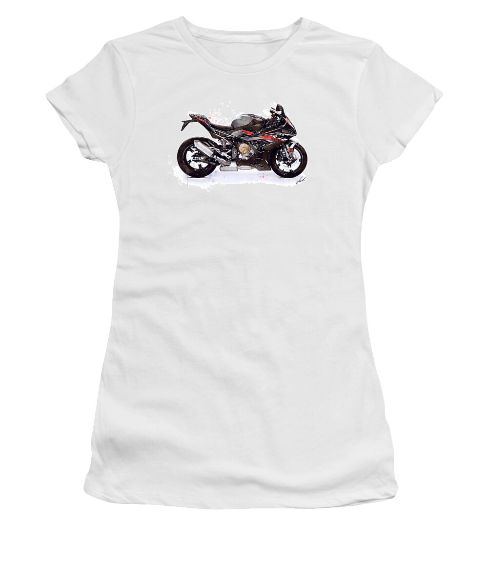 Sport Women's T-Shirt featuring the painting Watercolor Motorcycle BMW S1000RR - original artwork by Vart. by Vart Studio