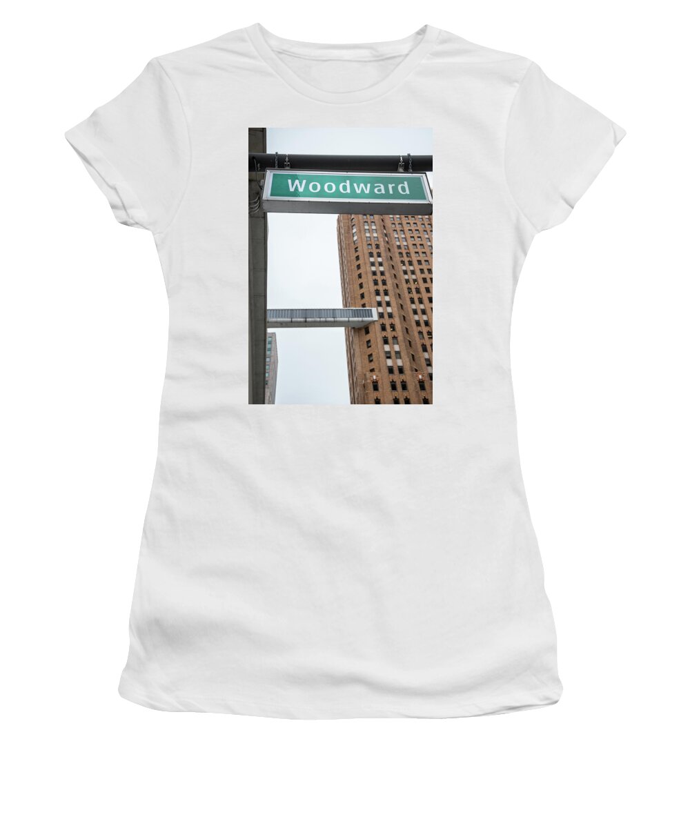 Detroit Women's T-Shirt featuring the photograph Woodward Ave Detroit #1 by John McGraw