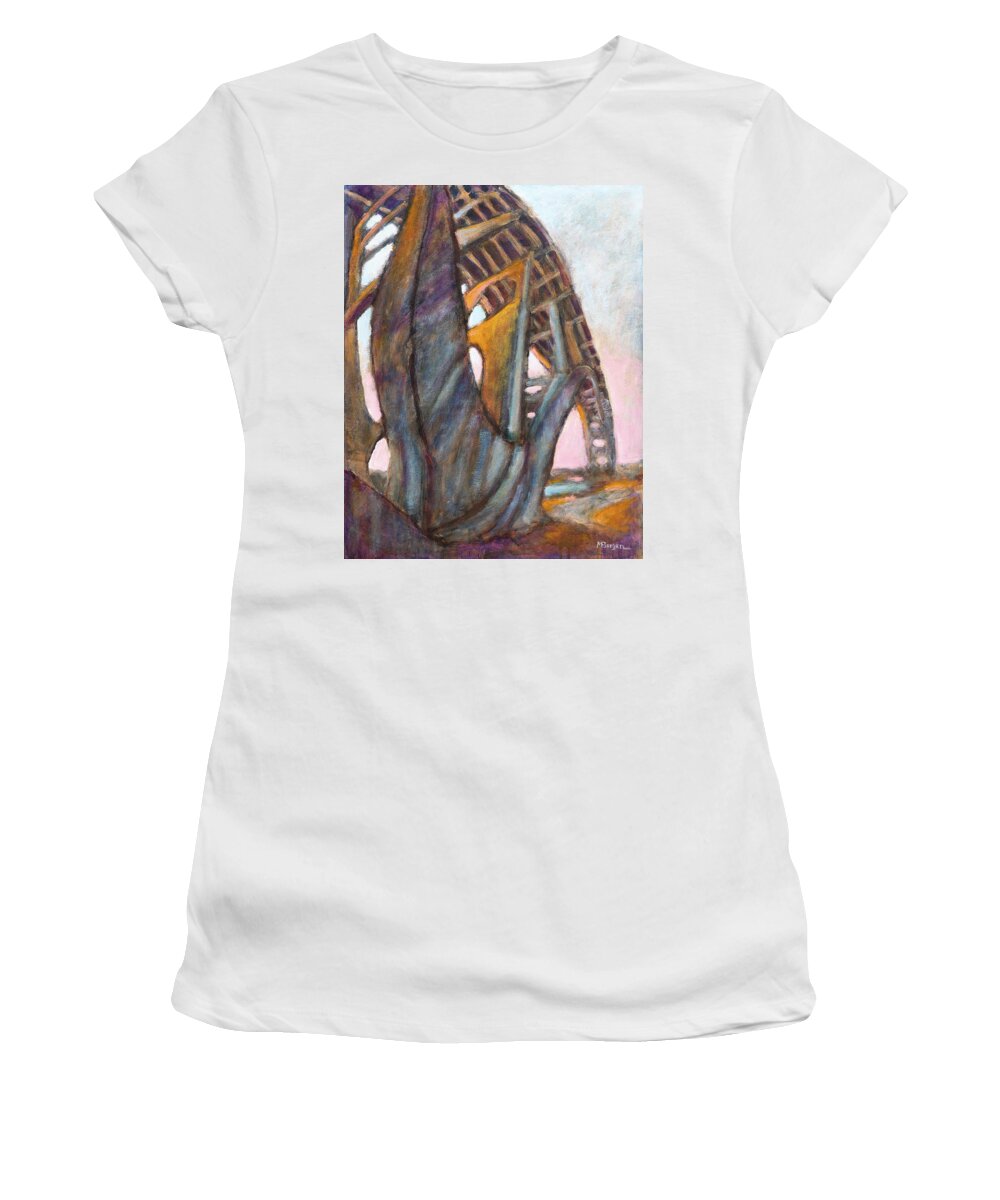 Yaquina Bay Women's T-Shirt featuring the painting Yaquina Bay Bridge #1 by Mike Bergen