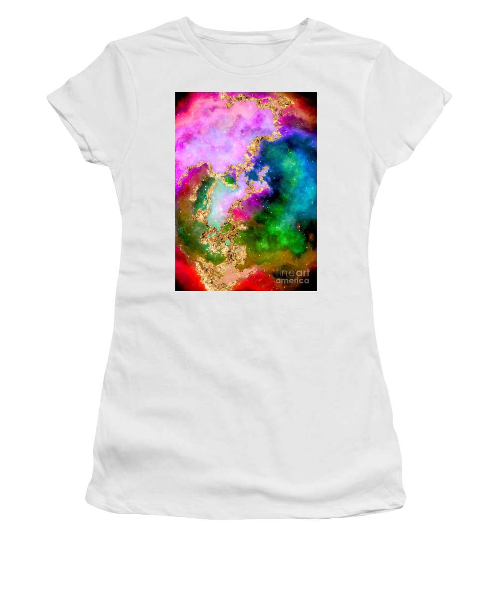 Holyrockarts Women's T-Shirt featuring the mixed media 100 Starry Nebulas in Space Abstract Digital Painting 006 by Holy Rock Design