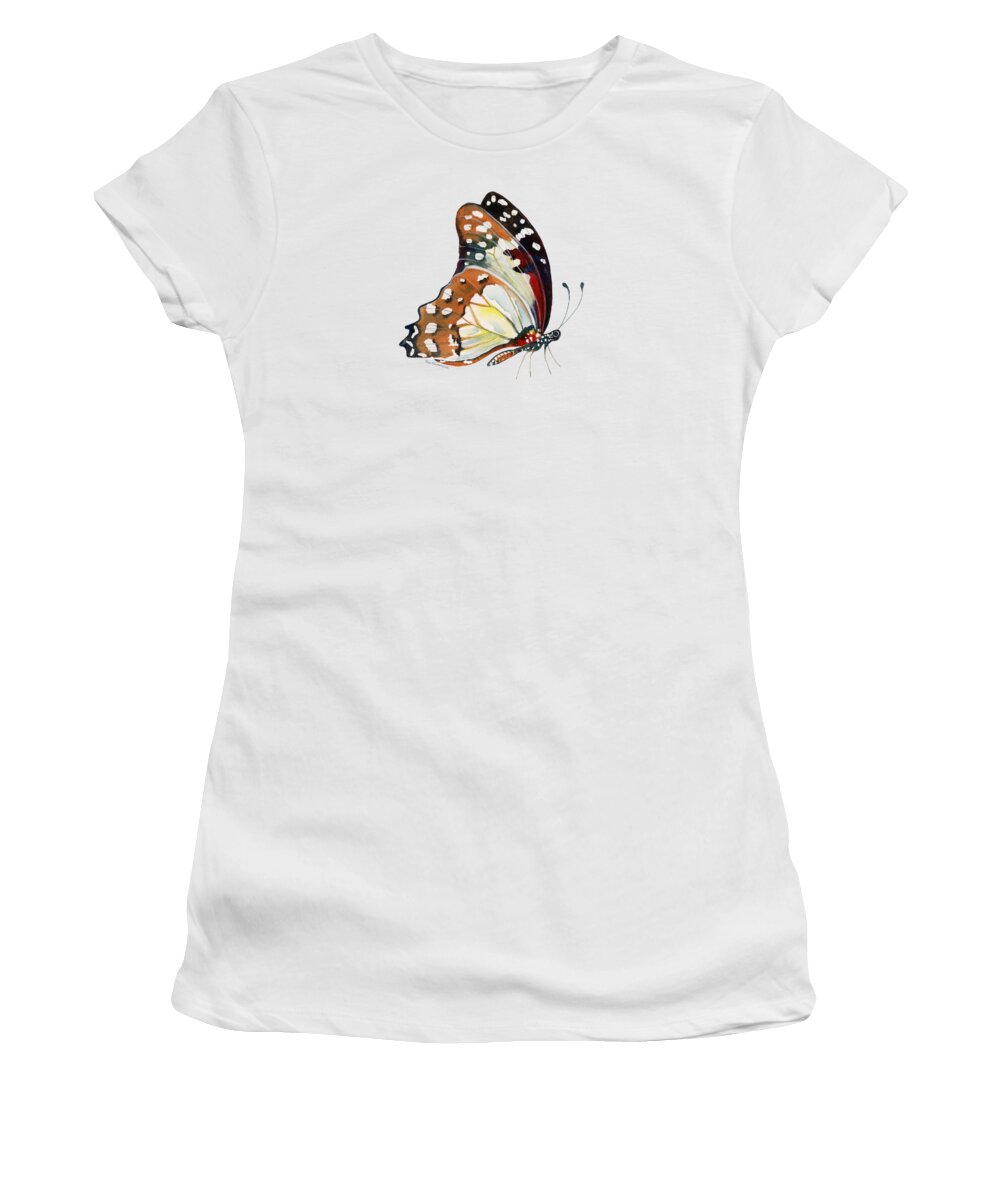 White Lady Butterfly Women's T-Shirt featuring the painting 102 Perched Angola White Lady Butterfly by Amy Kirkpatrick