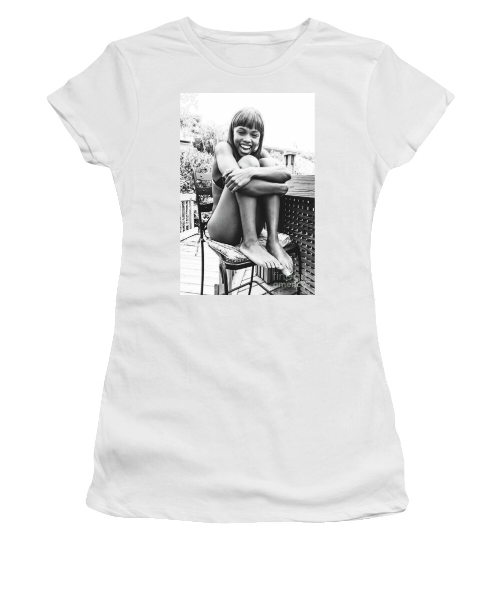 Girls Fun Fashion Photoraphy Art Women's T-Shirt featuring the photograph 1127 Dominique - Cranes Beach House Delray Beach Florida by Amyn Nasser