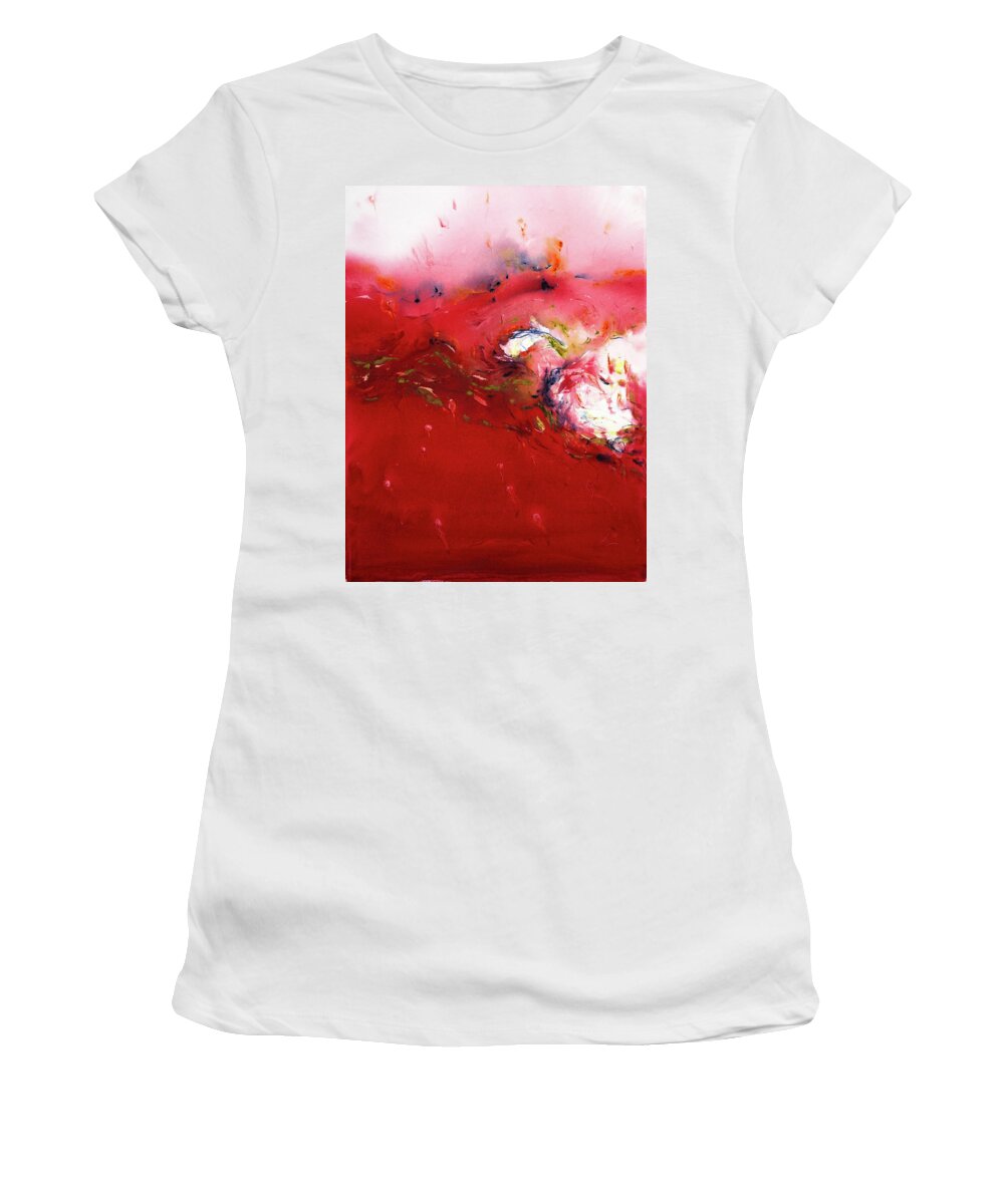  Women's T-Shirt featuring the painting 'Red wave or now I see it now I don't' by Petra Rau