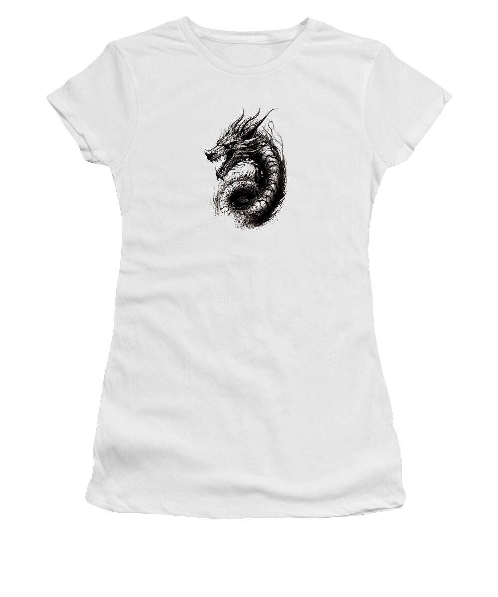 Dragon Women's T-Shirt featuring the mixed media Tattoo Style Dragon #14 by World Art Collective