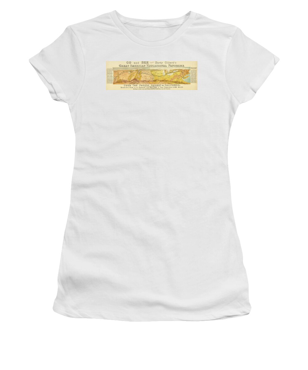 New Women's T-Shirt featuring the photograph 1880 Historical Over the Pacific Railway to California Map by Toby McGuire