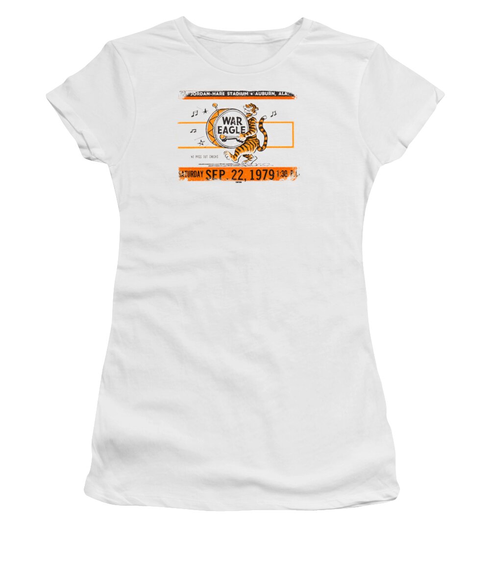 Auburn Women's T-Shirt featuring the mixed media 1979 Auburn Tiger Football Ticket Art by Row One Brand