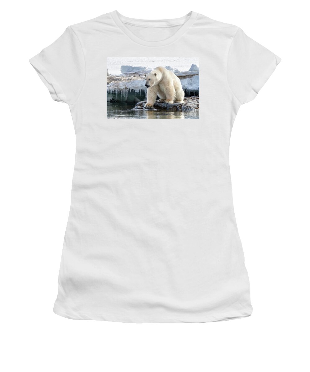 Polar Women's T-Shirt featuring the photograph Adult male polar bear at the ice edge in Svalbard #2 by Jane Rix