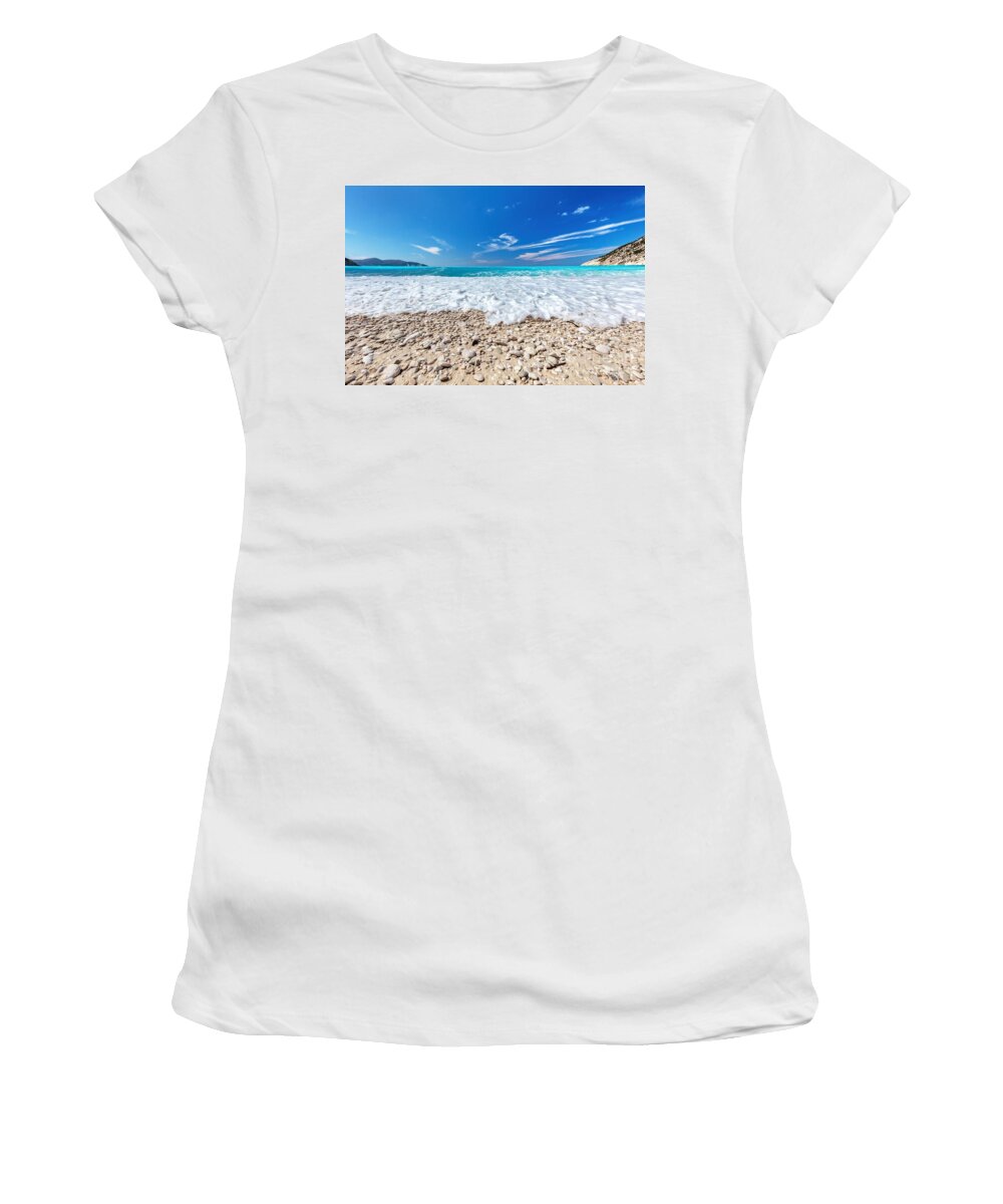 Beach Women's T-Shirt featuring the photograph Myrtos Beach in Kefalonia, Greece #2 by Michal Bednarek