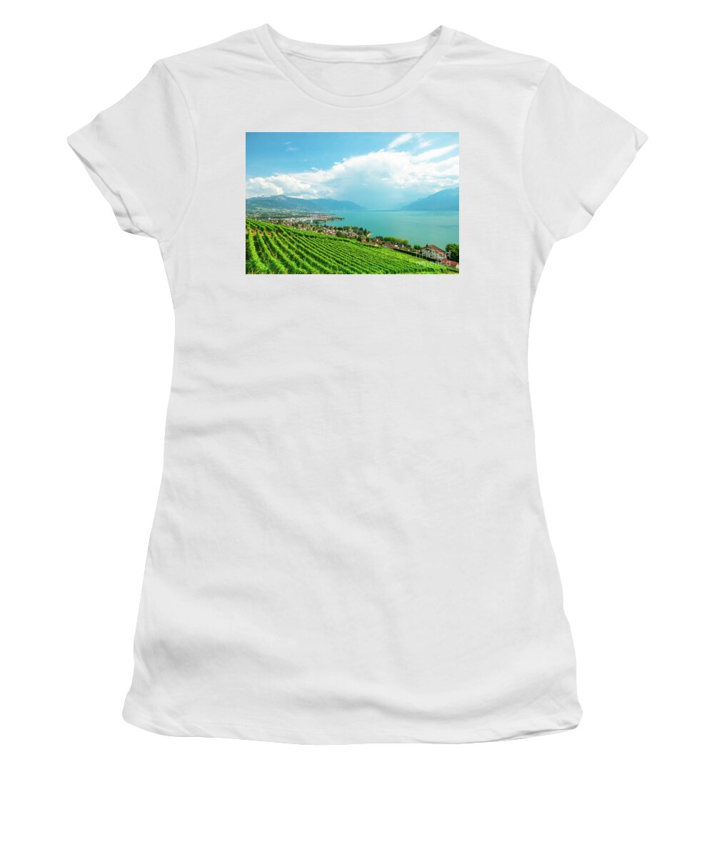 Terraced Vineyards Women's T-Shirt featuring the photograph Vineyards of Lavaux #2 by Benny Marty